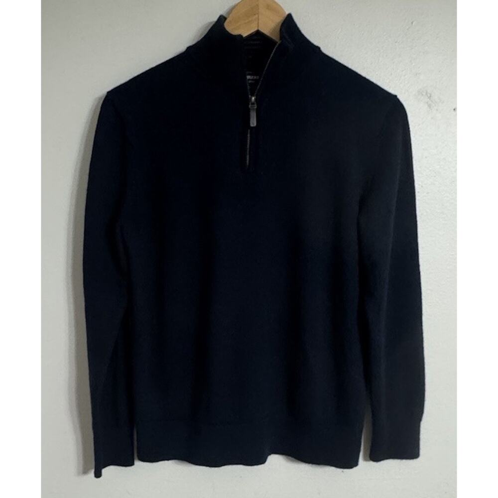 Untuckit Sweater Mens Small Belguardo 1/4 Zip 100% Merino Wool Extra Fine Navy
